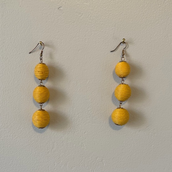Yellow Triple-Bead Drop Earrings - Picture 3 of 4